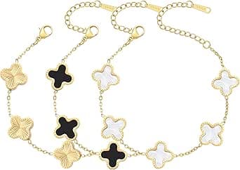 18K Gold Plated Gold/White/Black Bracelet Set Clover Lucky Bracelet for Women Four Leaf Bracelets Jewelry Gifts for Women Girls on Amazon.ae - Price Tracker