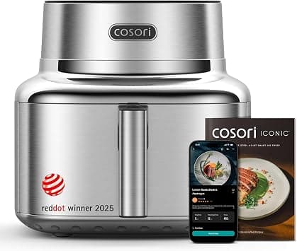 Cosori airfryer | Sleek Stainless Steel Structure, 5 Fan Speeds, Air Fry, Roast, Bake, Dry, Proof, Reheat, In-app cooking, Chef-Crafed Recipes - متتبع أسعار Amazon.sa