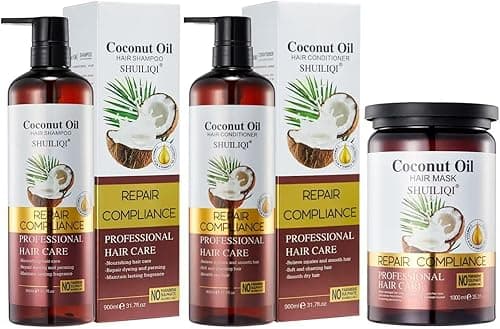 Coconut Oil Hair Care Set, Repair Shampoo 900ml, Conditioner 900ml & Hair Mask 900ml, Professional Treatment for Dry Damaged Coloured Hair, No Parabens No Sulphate, 3 Piece on Amazon.ae - Price Tracker