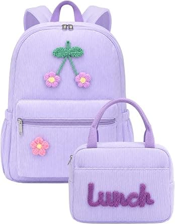 Dansydaisy Corduroy School Backpack Set Preppy Book Backpack and Lunch Bag with Crochet Flower for Girl Back to School Gift on Amazon.ae - Price Tracker