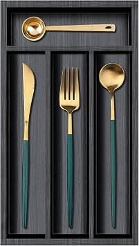 Ayiaren Narrow Wooden Silverware Organizer, 12" x 6.7", Black, 4 Compartments, Compact, Bamboo Cutlery Drawer Organizer on Amazon.ae - Price Tracker