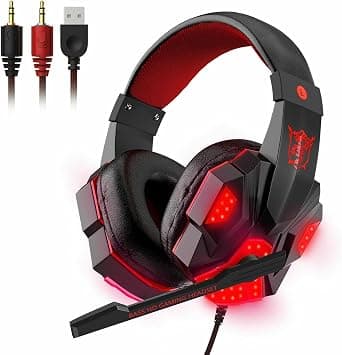 TERRIFI Stereo Pro Gaming Headset with ENC Noise Cancelling Microphone, LED Light, Surround Sound, and Soft Memory Earmuffs for PS5 PS4 for Xbox One Switch PC Laptop Mobilephone, Red on Amazon - Best Deal Finder