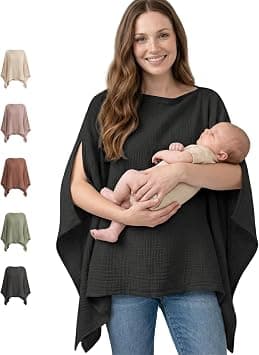 Konssy Muslin Nursing Cover for Breastfeeding, 360° Full Privacy Breathable 100% Cotton Breastfeeding Cover, Multi-use Carseat Canopy(Black) on Amazon.ae - Price Tracker