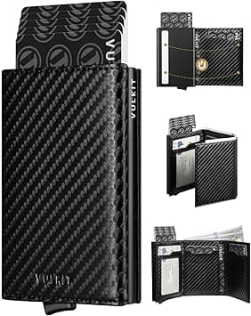 VULKIT Credit Card Holder with Banknote Compartment RFID Blocking Pop up Leather Card Wallet with ID Window(Carbon Black) on Amazon.ae - Price Tracker