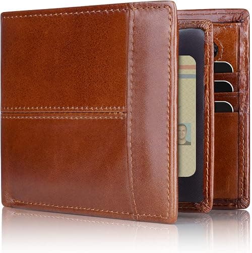 Mens Wallet RFID Genuine Leather Bifold Wallets For Men, ID Window 16 Card Holders Gift Box على Amazon.ae - متتبع الأسعار