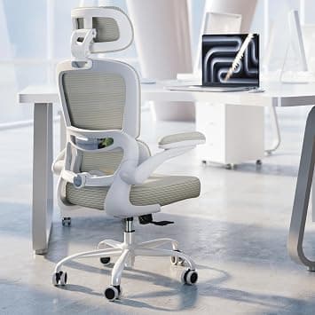 TRALT Ergonomic Office Chair - Desk Chair with Adjustable Headrest Lumbar Support Computer Chair - Mesh Comfy Chair with Flip-up Armrests - Gaming Chairs for Adults Home Office (Leather, Beige) on Amazon.ae - Price Tracker