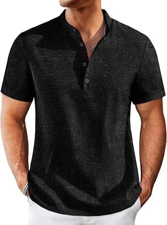 Runcati Mens Henley Shirts Short Sleeve Casual Linen Band Collar T-Shirt Summer Beach Vacation Tops على Amazon.ae - متتبع الأسعار