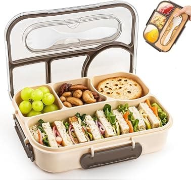 Bento Box for Kids Adults, 4-Compartment Lunch Containers, Lunchable Food Container with Spoon, Drop-Proof, Microwave & Dishwasher Safe, Lunch Box for School, Work, And Travel on Amazon.ae - Price Tracker