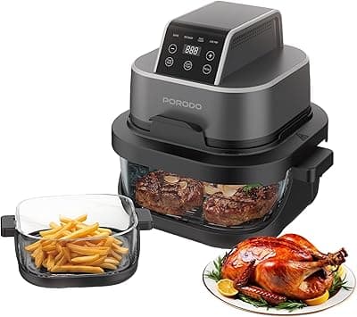Porodo 4 in 1 Dual Glass Pot Air Fryer, 2x Removable Glass Containers Airfryer, 6 Presets Cooking Option Fryer, Digital Display Air-Fryer with Rapid Air Technology, Dual 5.5L Compact Size and 1500W on Amazon.ae - Price Tracker