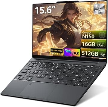 2026 Laptop, Laptop Computer with Twin Lake N150 CPU, Lap top PC with 16GB DDR4 512GB SSD, 15.6" IPS 1080P, Backlit KB Fingerprint, Win 11 Pro, Mini HDMI, Metal Body, Portable Laptops for Work Study على Amazon.ae - متتبع الأسعار