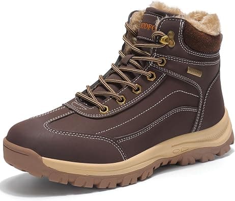 SKDOIUL Mens Winter Snow Boots Leather Ankle Walking Shoes with Warm Fur على Amazon.ae - متتبع الأسعار