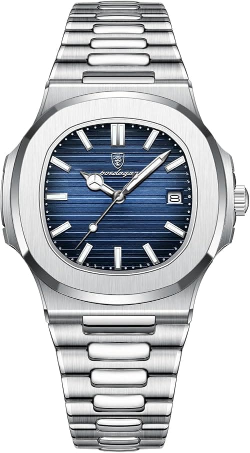 Poedagar Man Fashion Wristwatch Business Stainless Steel Band Quartz Men Watch Waterproof Luminous Date Square Men's Watches على Amazon.ae - متتبع الأسعار