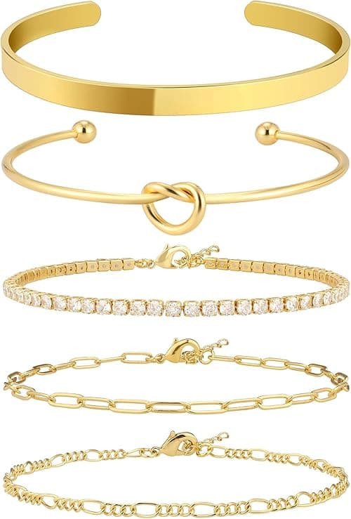 Gmaro Gold Bracelet for Women Stack 14K Real Gold Plated Bangle Cuff Bracelet Set Gold Beaded Trendy Dainty Stackable Cuban Link Paperclip Chain Bracelet Pack for Women Trendy Non Tarinish on Amazon.ae - Price Tracker