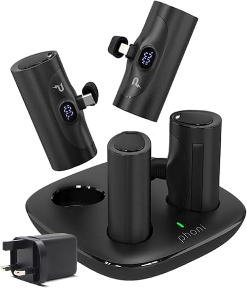 Phoni Power Bank Station 4in1, 5000mAh each, Portable Charger with Built-in Display and Kickstand, Charging Base UK Plug, Compatible with Samsung S25/S24, Xiaomi, iPhone 15/16 Series (4 USB-C) on Amazon.ae - Price Tracker