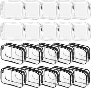 Tergy 20 Packs Clear Cosmetics Bags for Women Men Waterproof Toiletry Bags PVC Makeup Bags Organizer Case with Zipper for Travel Bathroom (Black&White), Black&White on Amazon - Best Deal Finder