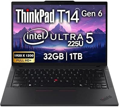 Lenovo ThinkPad T14 Gen 6 Business Laptop 14" FHD+ IPS, Intel Ultra 5 225U, 32GB DDR5 RAM, 1TB SSD, 5MP HD Webcam, Fingerprint, Backlit, Wi-Fi 6E, 2 Thunderbolt 4, AI PC - Black on Amazon.sa - Price Tracker