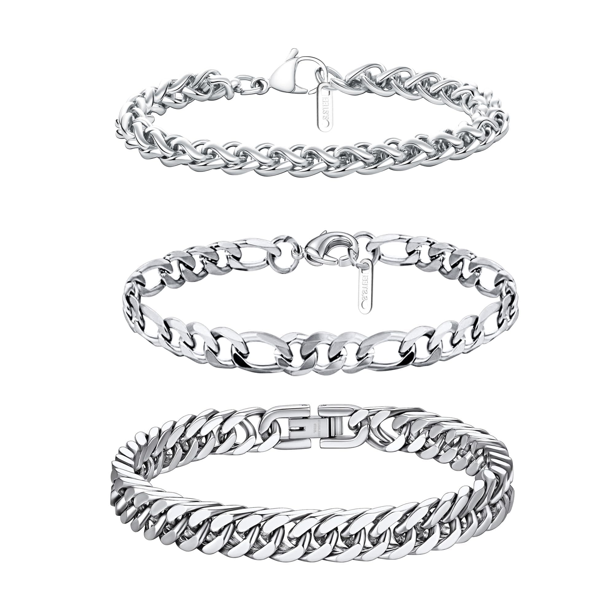 Cuban Link Silver Bracelet for Men, Sturdy Stainless Steel Chain Bracelet Set, Stainless Steel Silver Gold Black Color Punk Double Curb Cuban Rombo Link, for Dad Husband Adult Men on Amazon.ae - Price Tracker