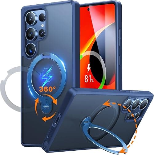 TORRAS 360°Spin Magnetic Stand for Samsung Galaxy S25 Ultra Case, Compatible with Magnetic, Military Grade Shockproof Slim Protective S25 Ultra Case with Kickstand & Ring Holder, Ostand Spin, Blue على Amazon.ae - متتبع الأسعار