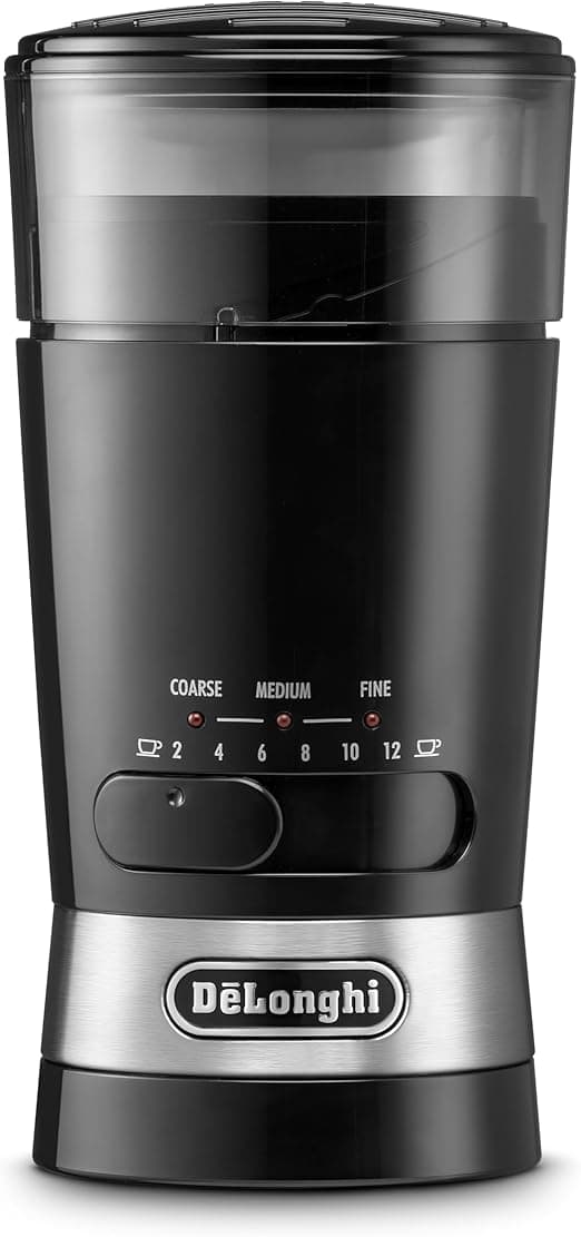 De'Longhi Electric Coffee & Spices Grinder Mill With Stainless Steel Blade , & 3 Grinding Level Settings , 12 Cups Capacity , KG210 , Black on Amazon.ae - Price Tracker