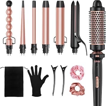 Ufree 7-in-1 Curling Iron Set with Interchangeable Ceramic Barrels, Curling Wand Set with Thermal Brush, Hair Straightener and Wand Curling Iron, Versatile Styling Hair Curlers Set, Gifts for Women على Amazon.ae - متتبع الأسعار