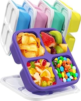 5 PCS Bento Snack Containers, Reusable 4 Compartment Divided Food Storage Containers with Lid, BPA-Free, Stackable Lunchable Container for School, Work and Travel (5 Colors) on Amazon.ae - Price Tracker