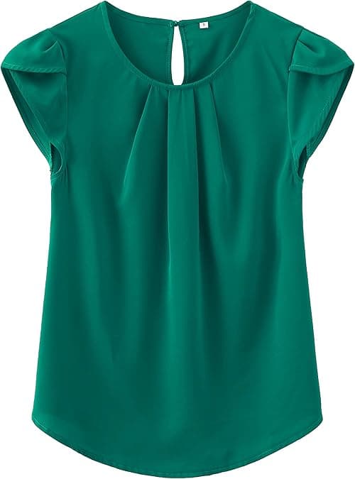 TASAMO Women's Casual Round Neck Basic Pleated Top Cap Sleeve Curved Keyhole Back Chiffon Blouse on Amazon.ae - Price Tracker