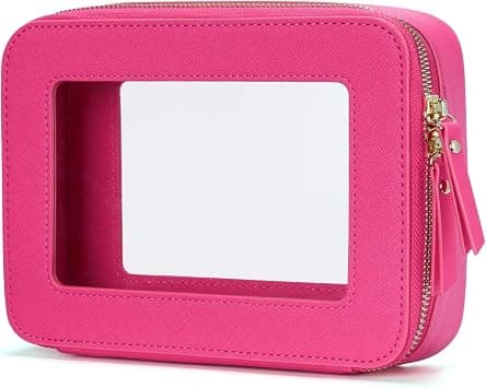 Popvibe Clear Makeup Bag Travel Cosmetic Case Transparent Toiletry Bag with Zipper, Portable Make Up Organizer Traveling Compact Car Bag for Essentials, Hotpink, Medium on Amazon - Best Deal Finder