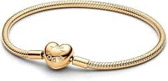 PANDORA Moments Schlangen-Gliederarmband mit Herz-Verschluss aus Sterling Silber mit vergoldeter Metalllegierung, Kompatibel Moments, Größe:18, 563050C00-18 - متتبع أسعار Amazon.sa