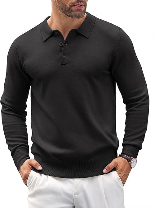 COOFANDY Mens Knit Polo Shirts Casual Long Sleeve Classic Polo Shirts Button Down Golf Shirts on Amazon.ae - Price Tracker