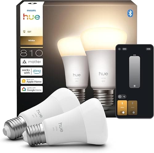 فيليبس هيو مصباح LED ذكي A60، اضاءة بيضاء وملونة، E27، 9.5 واط، ضوء كامل الطيف 1000-20000 كلفن، 1100 لومن، قابل للتعتيم، متوافق مع اليكسا ومساعد جوجل وابل هوم، قطعتين على Amazon.sa - متتبع الأسعار