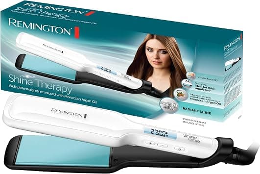 Remington Hair Straightener Shine Therapy Wide Styling Plates (Wide Plates, With Moroccan Argan Oil And Vitamin E, For Long, Thick Hair) S8550 على Amazon.ae - متتبع الأسعار