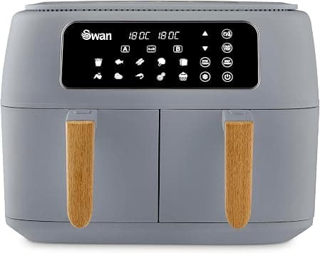 Swan SD10410GRY Nordic Duo 13-in-1 Air Fryer with Double Basket Non-Stick Swan Cyclone Technology, 13 Preset Functions, Match Cook, 8L, 1700W, Grey on Amazon - Best Deal Finder