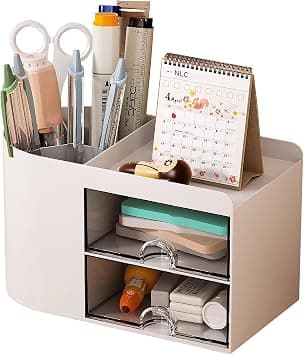Pencil Pen Holder for Desk, Office Desk Organizer with drawer, Cute Desktop Stationery Organizer, Business Card/Pen/Pencil/Stationery Holder Storage Box على Amazon.ae - متتبع الأسعار