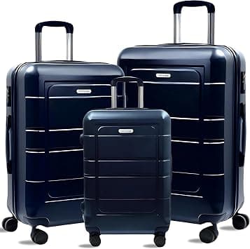 VOYAGE PC+ABS Luggage Set, 3 PCS Set (20"24"28"), Suitcase Trolley Carry On Hand Cabin Luggage Hard Shell Travel Bag Lightweight with TSA Lock (Dark Blue) on Amazon - Best Deal Finder
