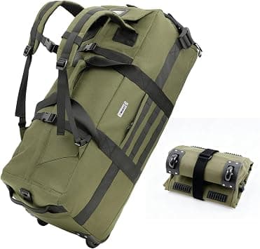 80L Waterproof Rolling Duffel Bag with Quick-Release Straps, Military Tactical Wheeled Foldable For Deployment Traveling Camping Sporting, Green(Adjustable handle), Military Style on Amazon.ae - Price Tracker