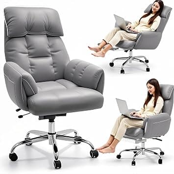 Office Chair with Footrest, Ergonomic Design, Adjustable Tilt Lock, Big and Tall PU Leather Executive Chair, Swivel Rolling Chair for Adult Working Study, Desk Chair Comfy for Home Office (A05 Grey) على Amazon.ae - متتبع الأسعار