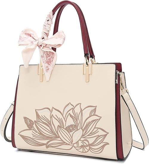 FOXLOVER Leather Satchel Handbags for Women Tote Shoulder Bag vintage Crossbody Bag Purse Top Handle bag with Embroidery on Amazon.ae - Price Tracker