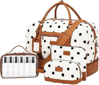 Wogarl 4PCS Weekender Bags for Women Large Overnight Bag Weekend Travel Duffel Bag Carry on Shoulder with Shoe Compartment Canvas Toiletry Bag for Travel Business Gym,Black Dot, Black Dot, Fashion on Amazon - Best Deal Finder