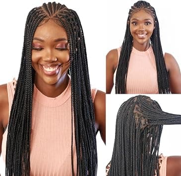 Wow Braids 32" Full 360 HD Transparent Lace Front Flip Over Cornrow Braided Wig with Baby Hair - Synthetic hand-made box braids wig for black women. على Amazon.ae - متتبع الأسعار