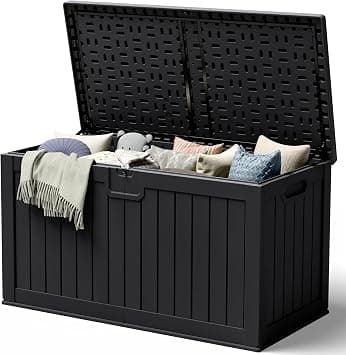 240 Gallon HDPE Deck Box Outdoor Indoor Waterproof Storage Box for Patio Furniture, Pool Accessories, Garden Tools, and Cushion Storage, Black - متتبع أسعار Amazon.sa
