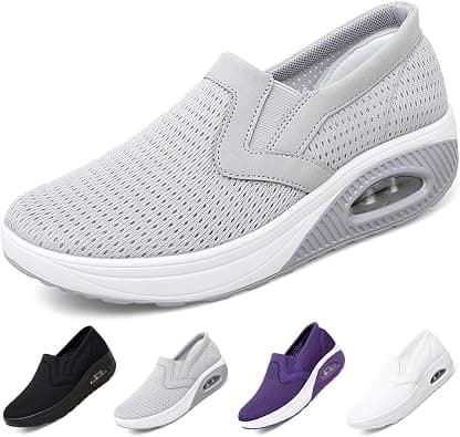 Women's Platform Orthopedic Air Cushion Walking Shoes Mesh Breathable Diabetic Nurse Work Sneakers Slip-ons Light Wedge Ladies Toning Rocker Shoe - Amazon.sa Price Tracker