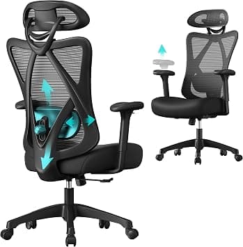 SONGMICS Office Chair, Ergonomic Desk Chair, Computer Chair, Mesh Chair, Adjustable Lumbar Support and Headrest, 150 kg, Height-Adjustable, Black OBN063B01 على Amazon.ae - متتبع الأسعار