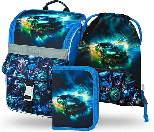 Baagl School Bag for Boys and Girls, Set of 3 - Zippy School Bag for 1st Class - Primary School Backpack Tornister with Chest Strap - Ergonomic School Backpack, Racing car., Approx. 500 cubic inches on Amazon.ae - Price Tracker