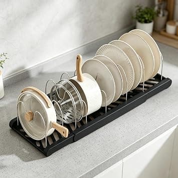 Expandable Pan Lid Storage & 7 Adjustable Dividers, Pots and Pans Organiser على Amazon.ae - متتبع الأسعار