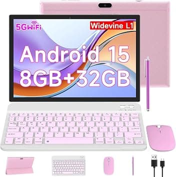 10 Inch Android 15 Tablet, 2 in 1 Tablets with Keyboard/ Mouse/ Case/ Stylus, 8GB RAM+32GB ROM/1TB Expandable, 1.8Ghz Quad-core Processor, 1280*800 HD Touch Screen, 8MP Camera, 2.4G/5G WIFI 6 Tablet على Amazon.ae - متتبع الأسعار