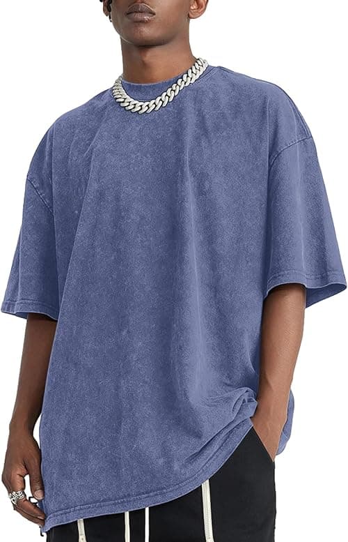 Bobeutou Oversized Vintage Acid Wash Tshirt for Men Cotton Solid T Shirt Streetwear Basic Tees Casual Baggy Loose Shirts Tops on Amazon - Best Deal Finder