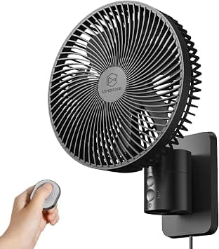 LEMOISTAR 8 Inch Small Wall Mounted RV Fan with Remote Control, 90° Oscillating, 4 Speeds, 4 Timer, Adjustable Tilt, 70 Inch Cord, Quiet, for Corner Bedroom Home Office Garage-Black على Amazon.ae - متتبع الأسعار