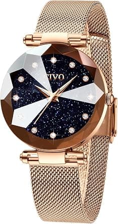 CIVO Watches for Women Rose Gold: Stainless Steel Analog Quartz Wrist Watch Waterproof Mesh - Elegant Ladies Watch Diamond Dial on Amazon.ae - Price Tracker