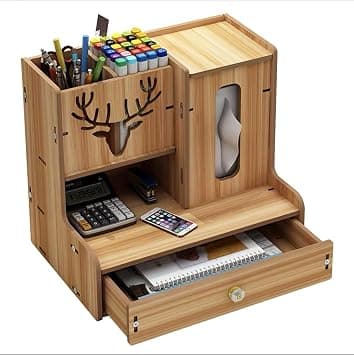 Wooden Desk Top Organizer,Storage Box Pen Pencil Holder DIY Desk Organizers, Desktop Stationery Storage with Drawer for Home Office Supplies Storage box Pen Storage on Amazon.ae - Price Tracker