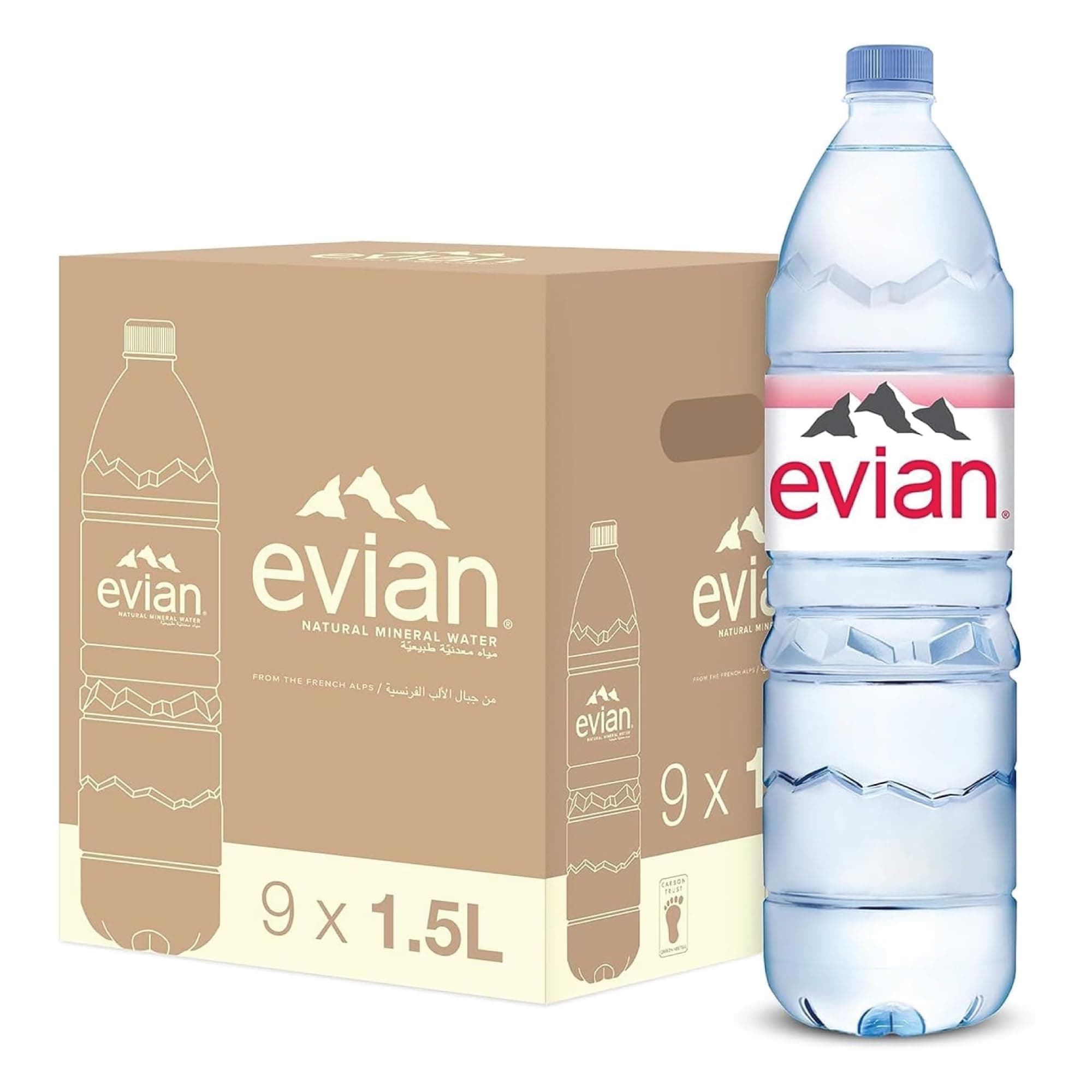 Evian Mineral Water, Naturally Filtered Drinking 1.5L Bottled Water Crafted By Nature, Case Of 9 X Pet Bottles on Amazon.ae - Price Tracker